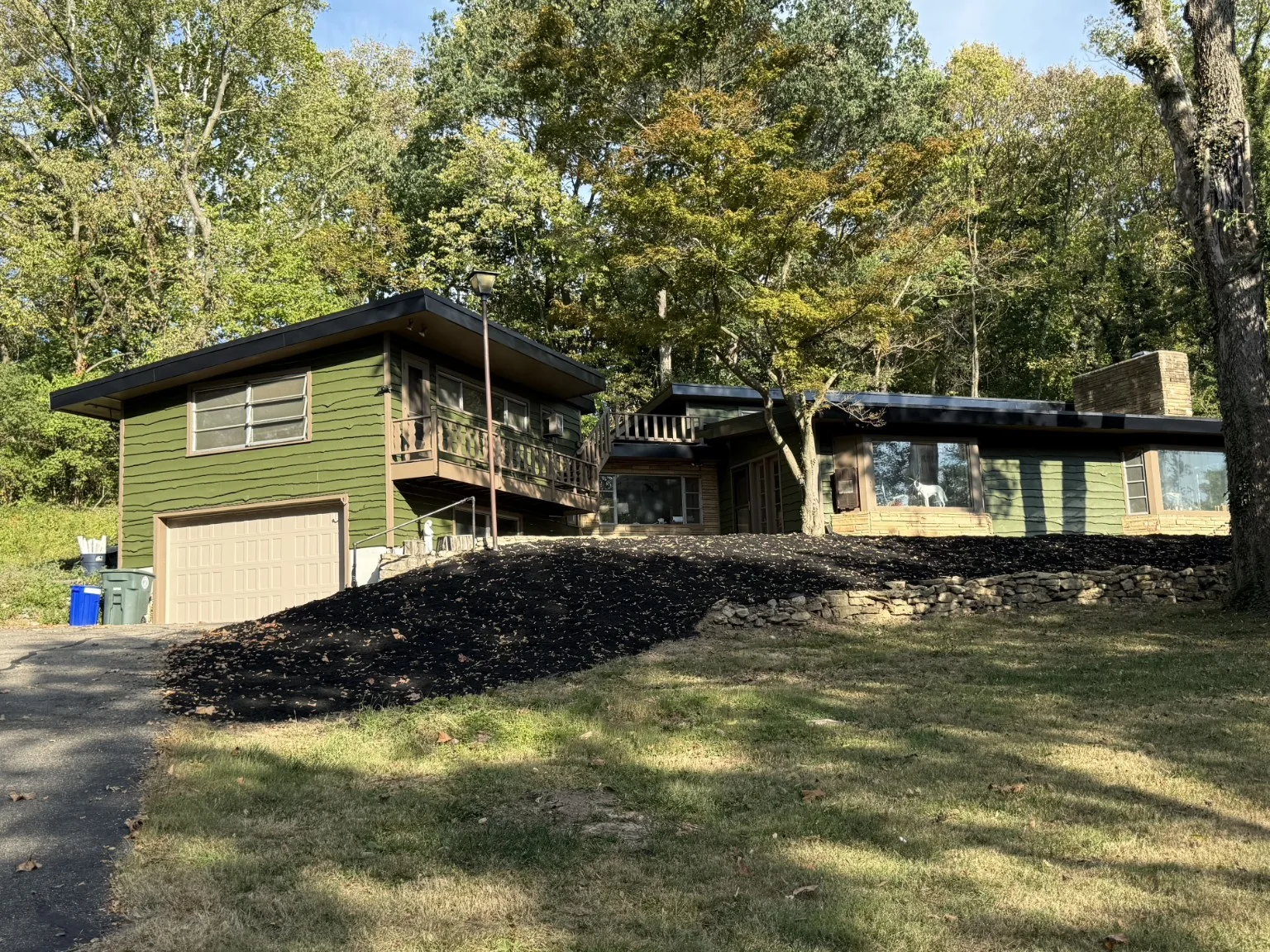 Green exterior of the house before renovation
